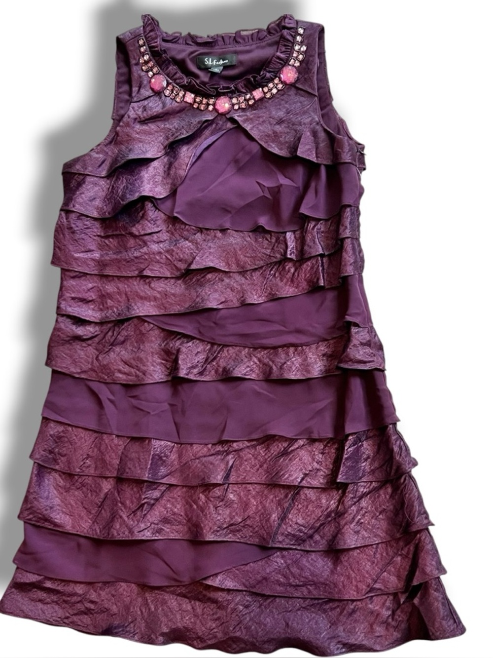 S.L. Fashions Embellished Neckline Layered Tiered Formal Dress Sz 14 NWT C-3